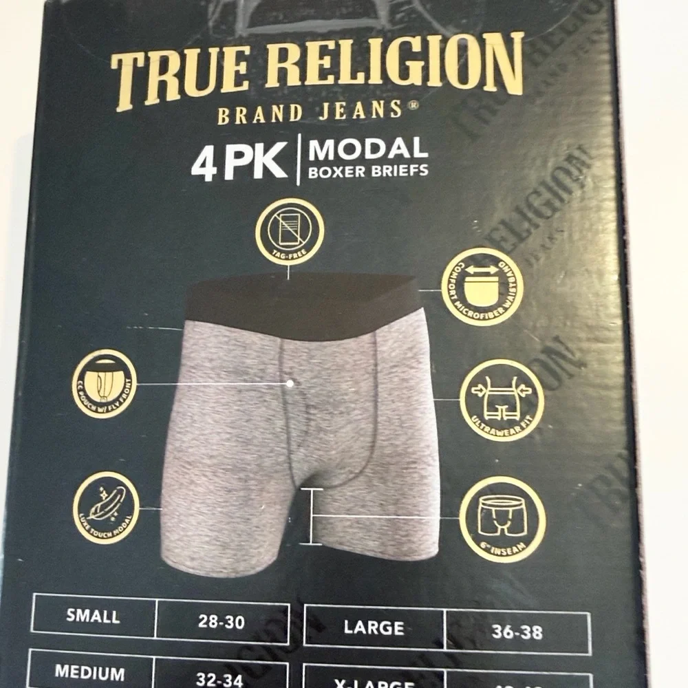 True Religion 4-PK multi grey/ black Modal Boxer Briefs Small 28-30 Waist NWT